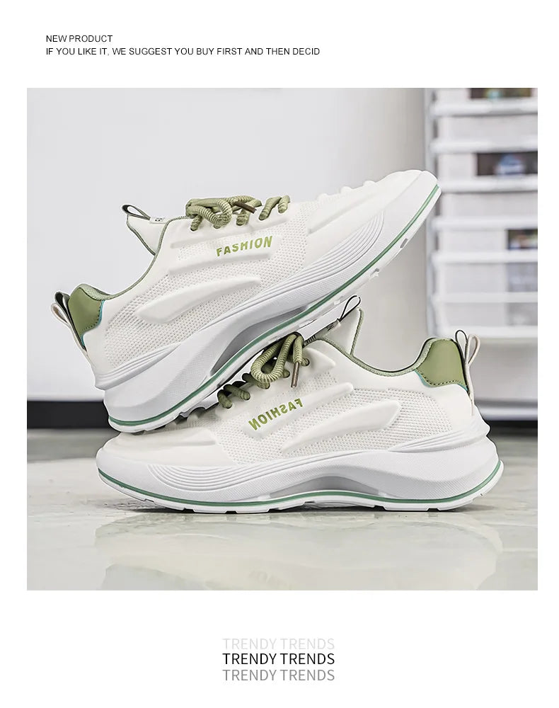 Summer 2026 Men's Thick Sole Sneakers Breathable Casual Running Shoes Streetwear Lightweight Trendy Footwear