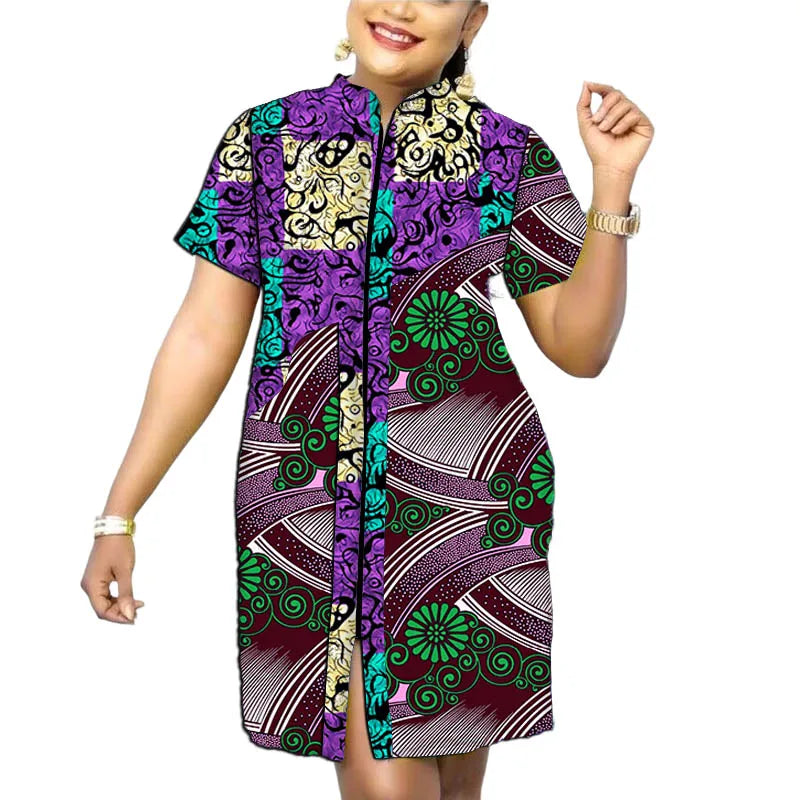 Stand Collar Dress African Trends Patchwork Dress Original Design Elegant Print Women's Ankara Outfit Customized