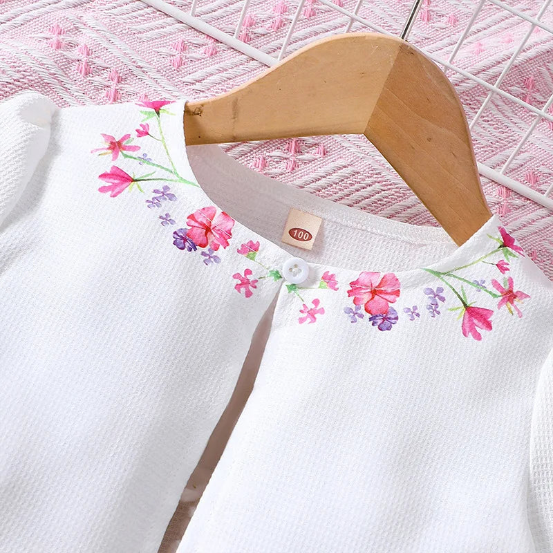 Kids Casual Clothing Sets Outfits For Girls Spring Summer Toddler Floral Print Long Sleeve Coat Tank Dress Children Clothes