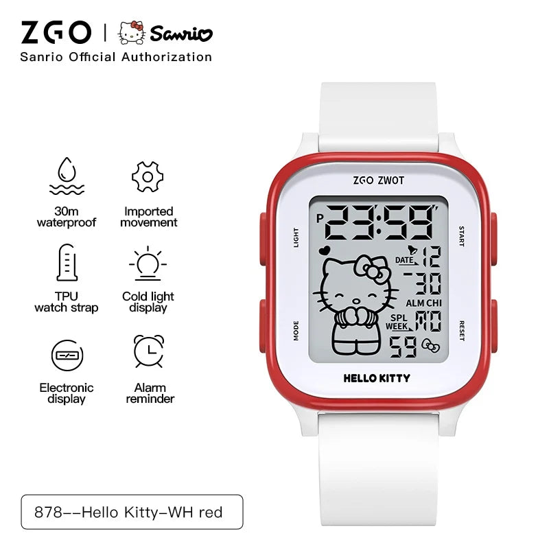 ZGO X Sanrio Hello Kitty Watch For Girls Student Kids' Electronic Watches Waterproof Sports Wristwatch Girl Child Gift Box 878