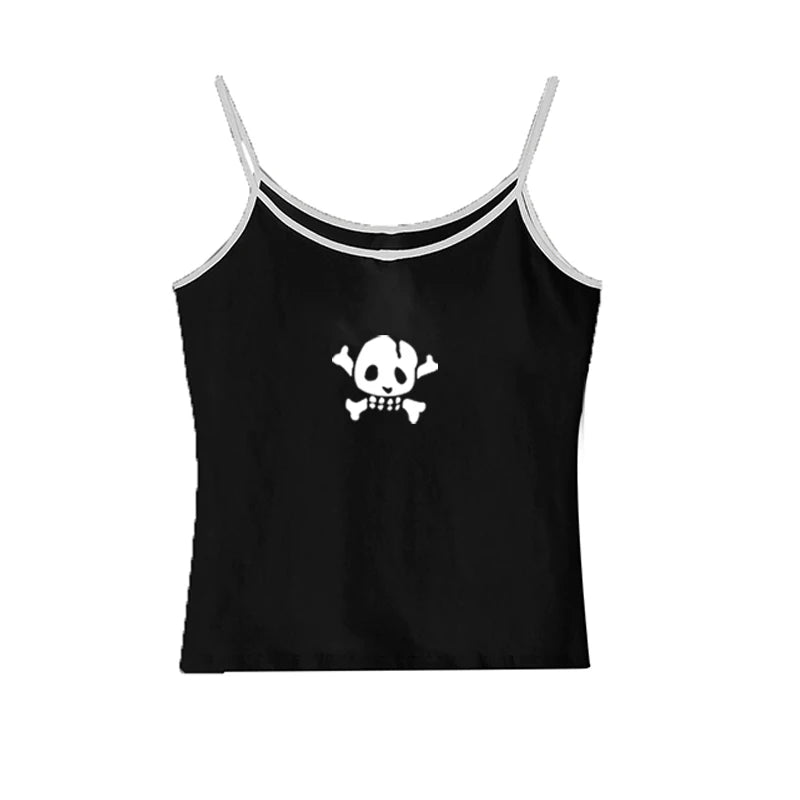 Spice Girls Skull Lace Y2k Tank Top Harajuku Graphic Print Rock Goth Crop top Hip Hop Retro Sleeveless T-shirt Punk Street Sling