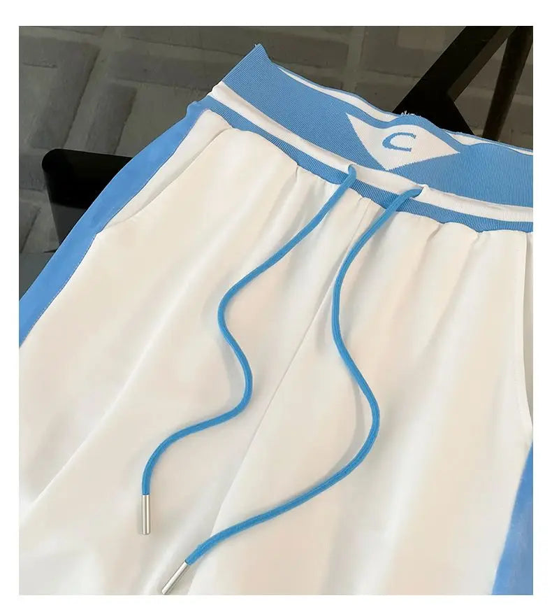 2024 Spring/Summer New Fashionable Gradient Short Sleeve+High Waist Wide Leg Pants Casual Two Piece Set