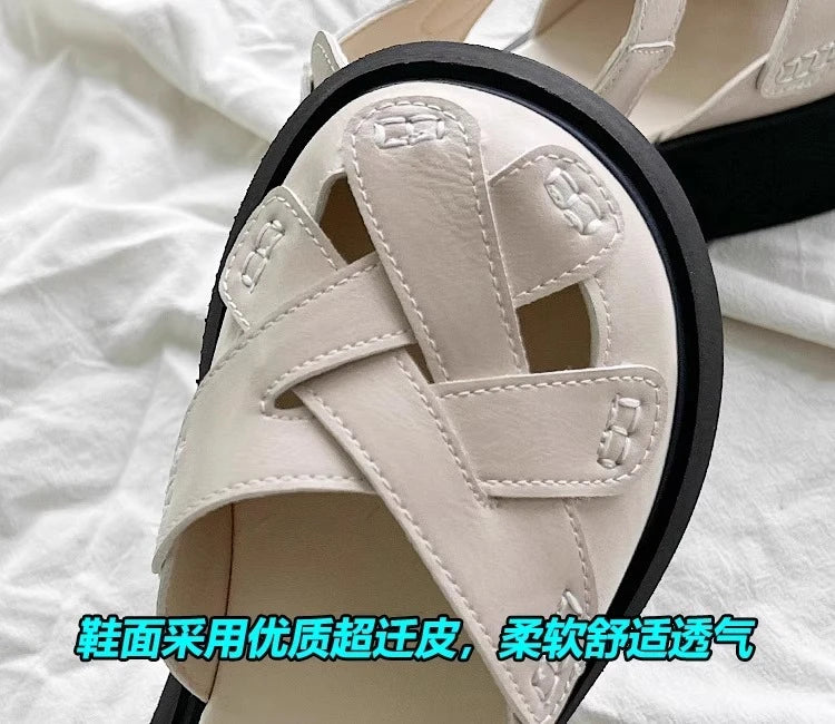 2025 Summer New Retro Style Mary Jane Enclosed Toe Sandals for Women Artistic & Versatile Weaving Style Thick Soled Roman Shoes