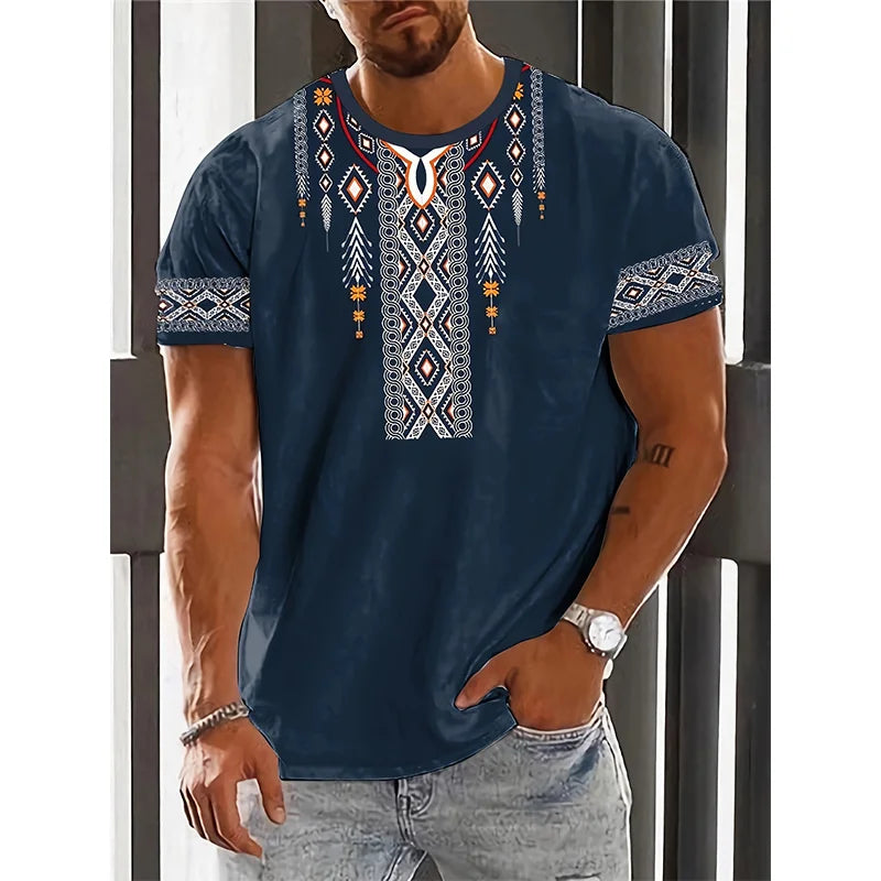 African Ethnic Pattern T-Shirt For Men Tribal Dashiki 3D Printed Tees Summer Casual Short Sleeve Loose T Shirts Round Neck Tops