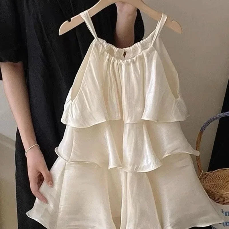 Summer New Style Baby Girls Sweet Dress Korean Fashion Children's Clothing Kids Girls Ruffled Edge Small Fresh Suspender Dress