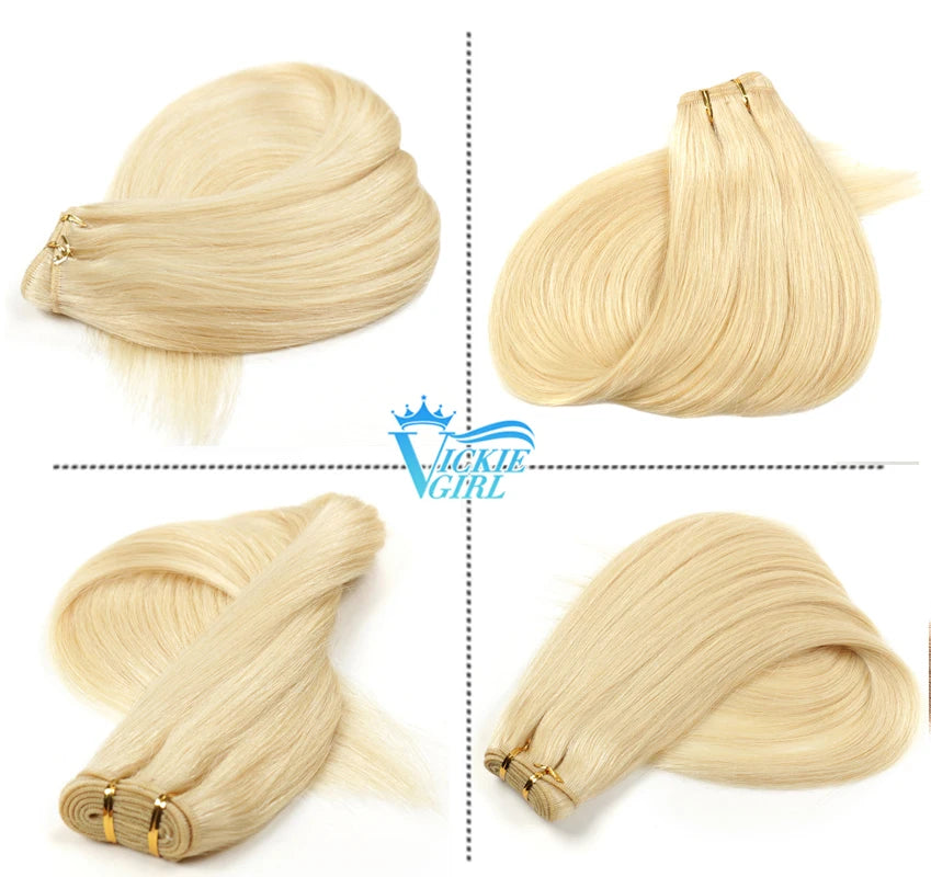 Straight Human Hair Weave Extensions Ombre Blonde Bundles Extensions 100g/Pcs 16"-28"  Straight Remy Skin Double Weft Hair