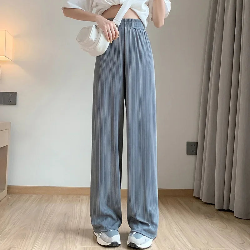 Thin Summer Wide-leg Pants Ice Filament Permeability Women Spring  Women Elastic Waist Stright Long Pants