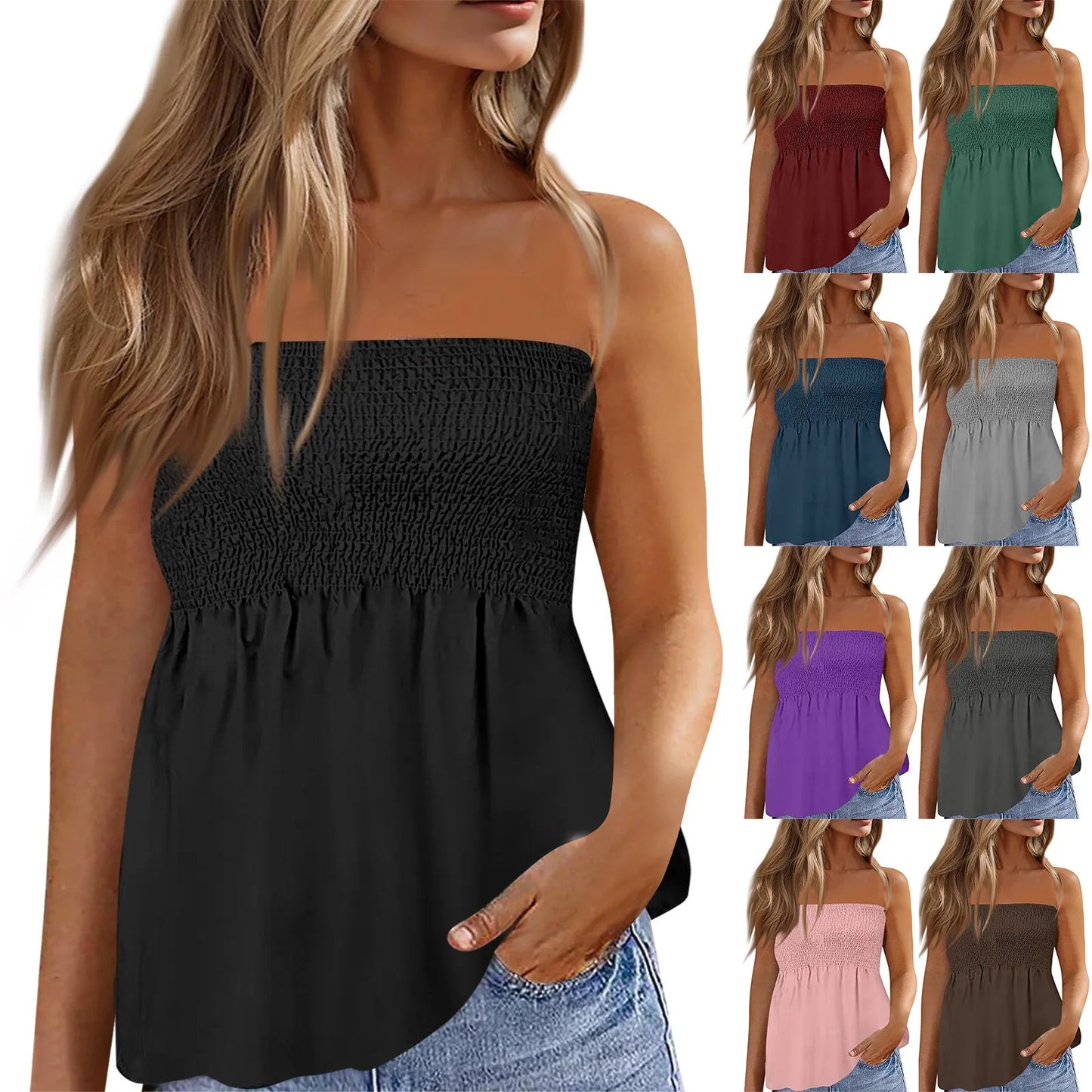 Sexy Streetwear Tops 2024 New Summer Sexy Backless Strapless Beach Top Female Chic Solid Color Korean Style Pleated Tube Top