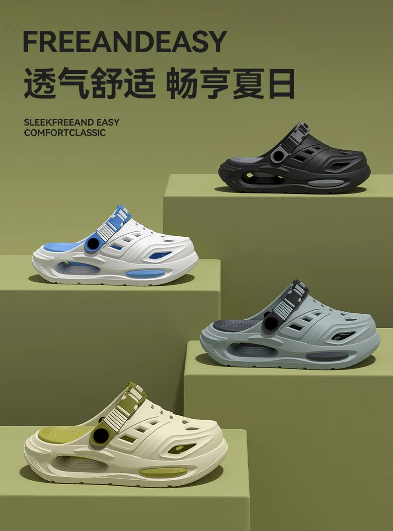 Thick-soled hole shoes for men, summer outdoor toe-caps slippers, sports sandals with anti-slip and sand-crawling feeling