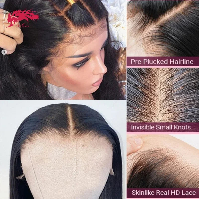 Ali Queen 6X6/7X7 HD Body Wave Lace Frontal Wig Transparent 13X4&13X6 Front Indina Virgin Human Hair 180 Density