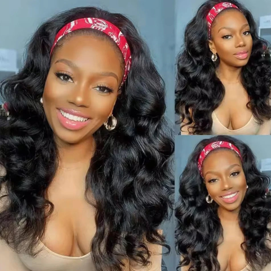 Headband Wig Human Hair Body Wave None Lace Front Wig Human Hair Machine Made Wigs Glueless Wavy Virgin Hair Headband Half Wigs