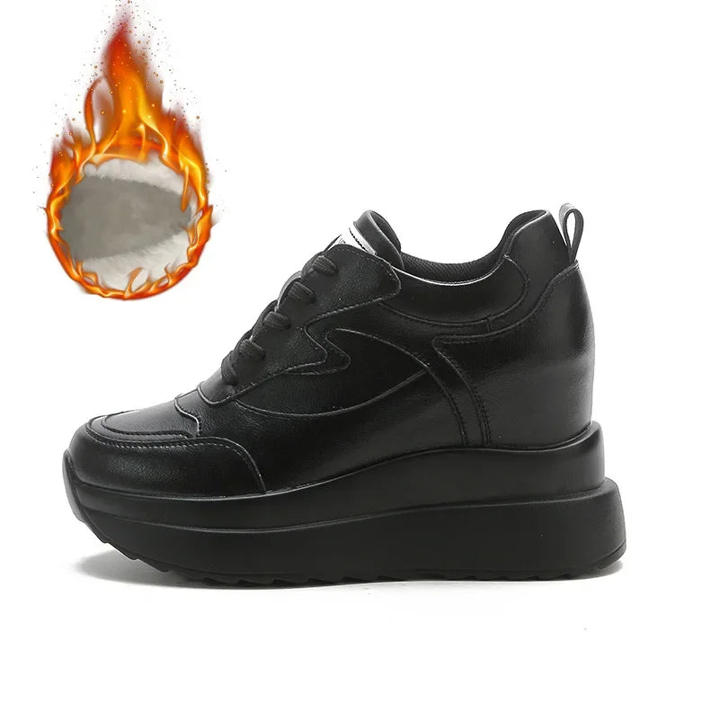 Women's Sneakers Genuine Leather Womens Casual Shoes Thick Sole Increase Height 10cm Women Sneakers Breathable Shoes Botas Mujer