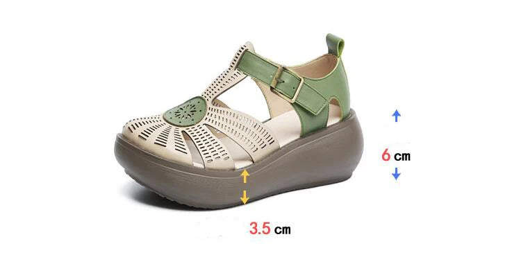 GKTINOO Genuine Leather Shoes Women Sandals Mixed Colors Retro Buckle Strap 2026 New Wedges Handmade Concise Platform Sandals
