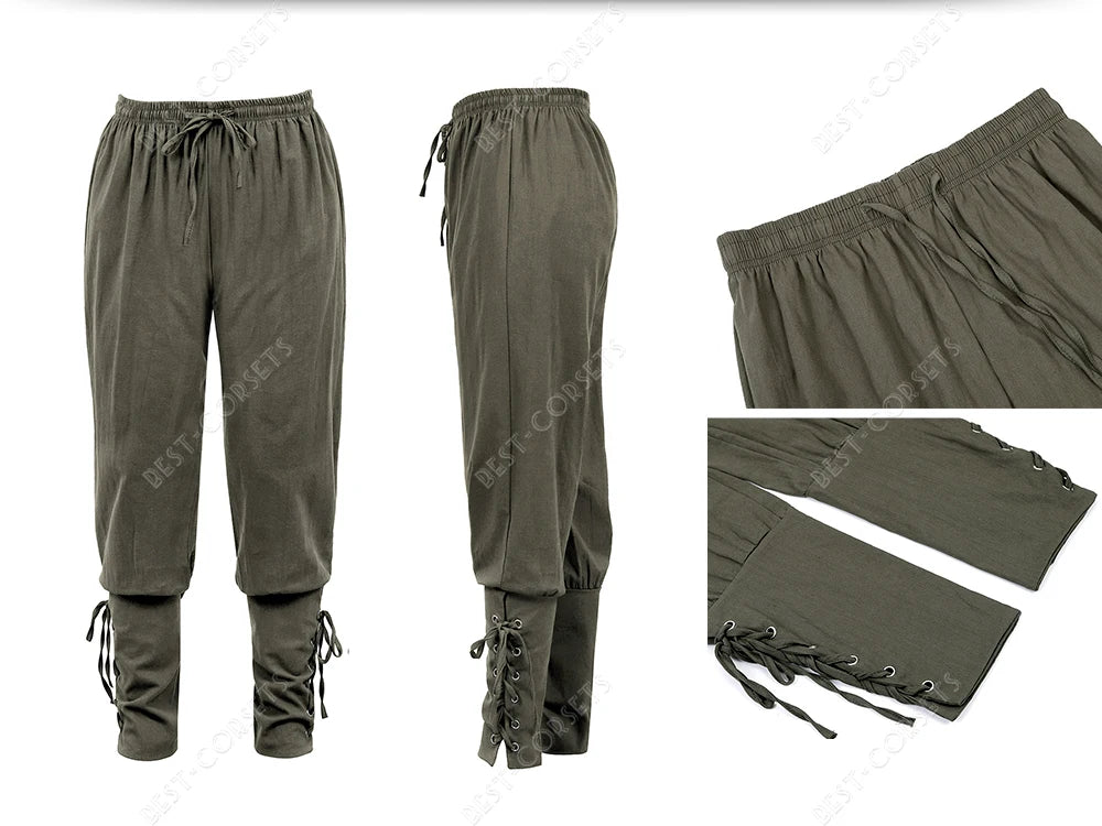 Medieval Pants for Men Costume Cosplay Renaissance Bandage Pants Gothic Trousers Plus Size Pirate Pants Brown Black