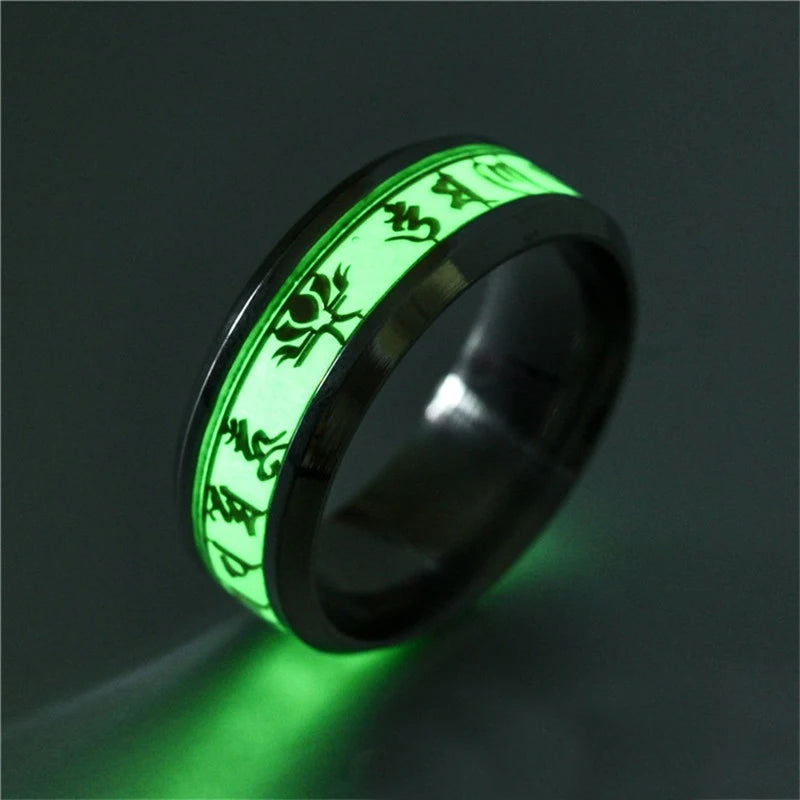Fashion Love Heart Luminous Finger Ring ECG Stainless Steel Glowing In Dark Music Dragon Couple Rings for Boy Girls Wedding Gift