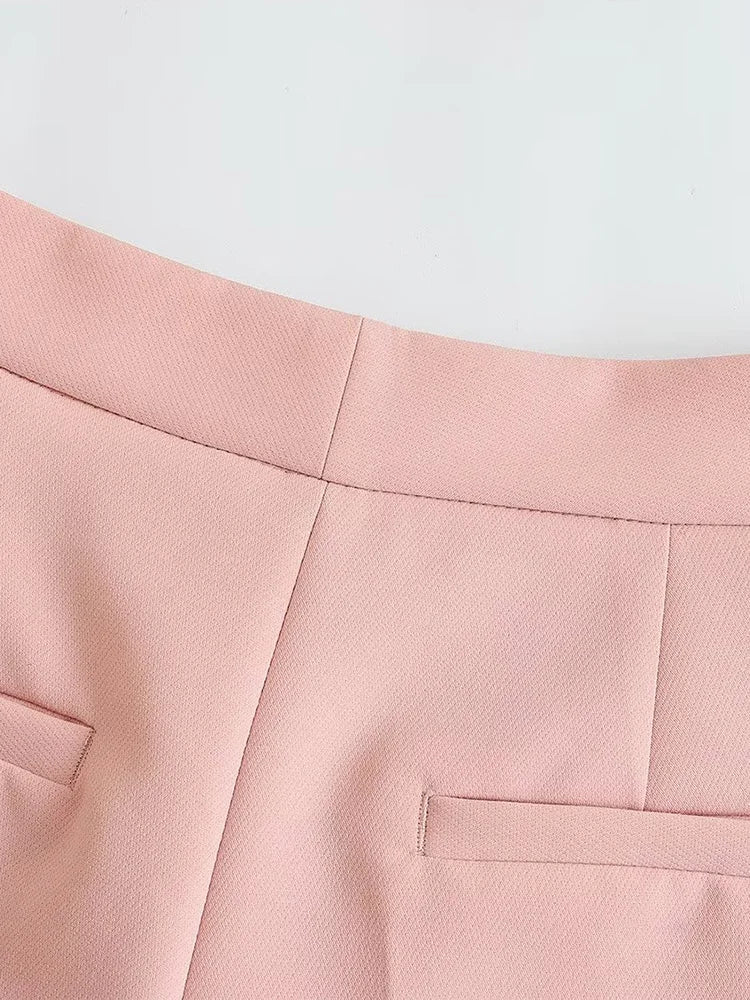 Willshela Women Fashion Two Piece Set Pink Tank Tops & Straight Leg Pants Vintage V-Neck Single Breasted Female Chic Pants Suit