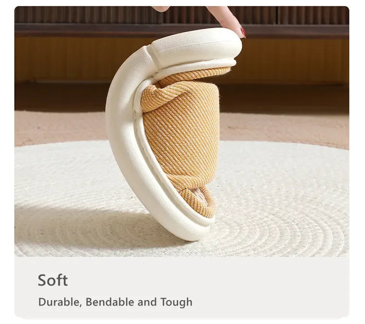 Couples Home Linen Slippers Women Indoor Soft Comfortable Bedroom Slides Men Leisure Non Slip House Shoes Platform Cotton Flats