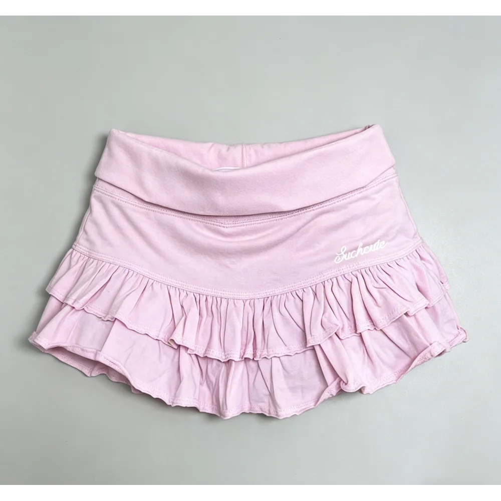 European and American style sexy low waist small letter embroidered ruffle edge skirt, sweet and spicy girl sports cake skirt