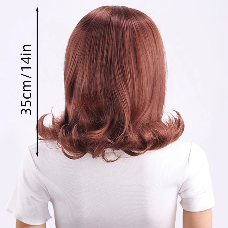 Synthetic  A 14-inch black vintage period women's short straight wig with flat bangs is perfect for everyday holiday parties