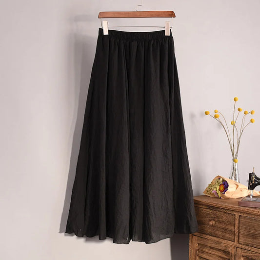 Women's Maxi Skirt Dress Korean Pleated A-Line Half Length Skirt Spring Summer Casual Elastic Y2k Boho Beach Skirts