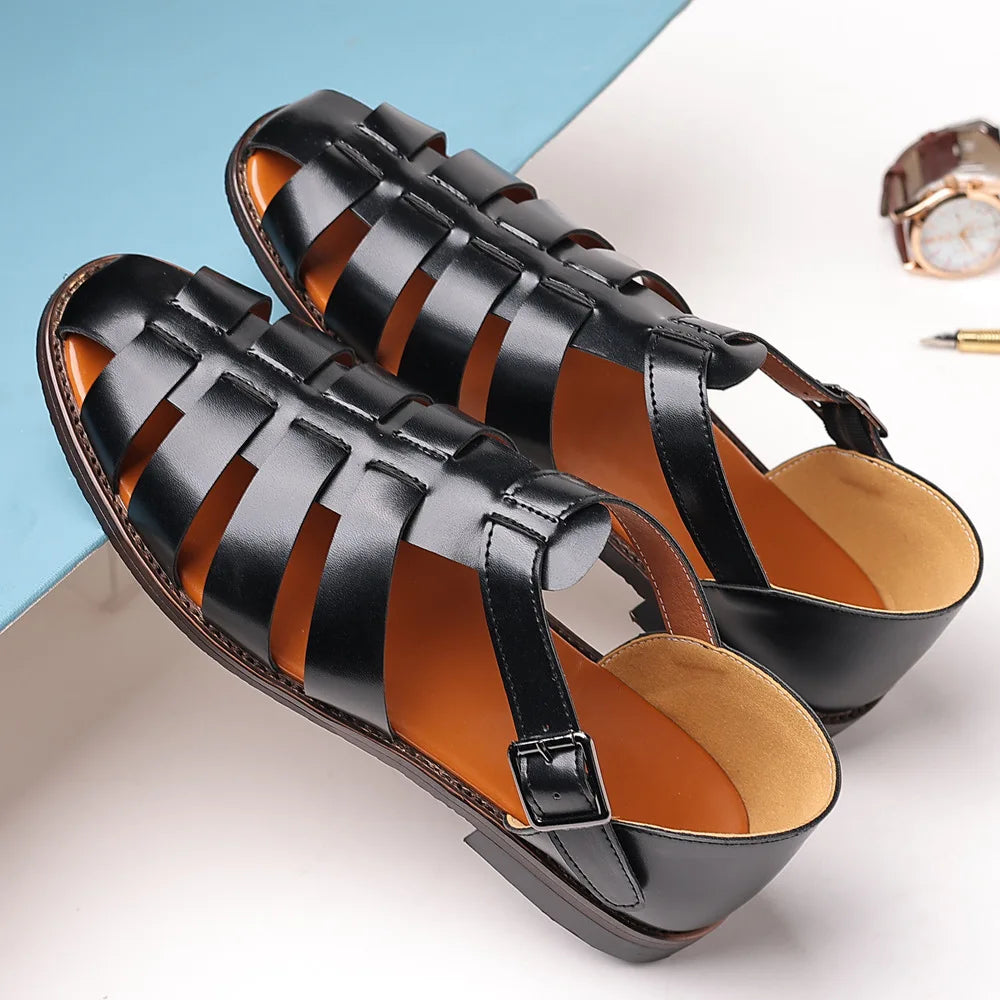 Summer Stylish Sandals for Man Leather Daily Roman Shoes Fashion Mens Business Dress Casual Comfortable Beach Footwear Flats