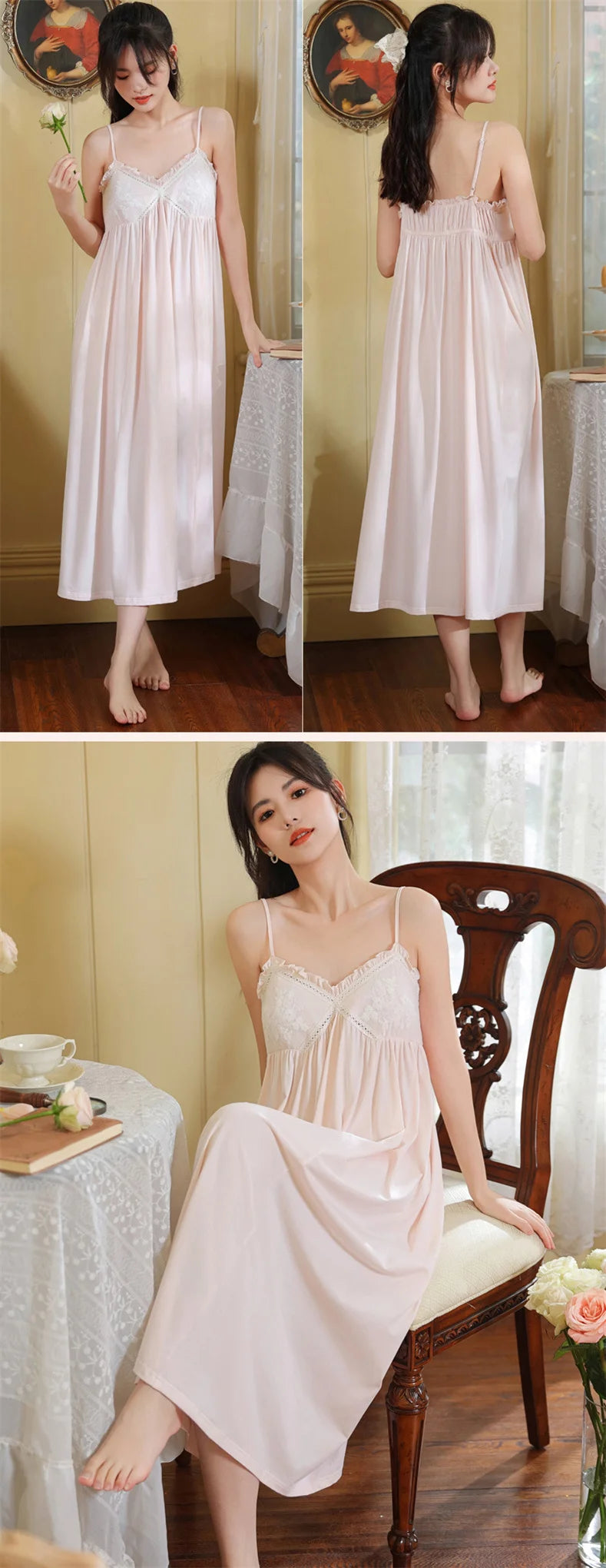 Summer New Sweet Palace Embroidered Lace Knitted Cotton Small Sexy Sling Lace Nightdress Princess Pajamas