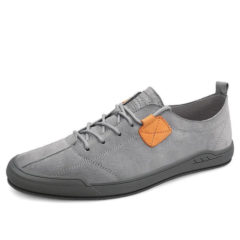 New Soft-Soled Mens Vulcanized Shoes Suede Leather Men Sneakers Fashion Lace-up Solid Shoes Rubber Flats Spring Man Casual Shoes