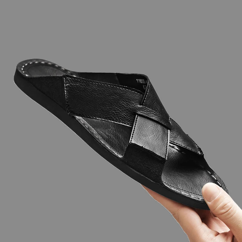 Summer Men Sandals Genuine Leather Mens Casual Shoes Outdoor Men Leather Sandals for Men Beach Shoes Roman mens Shoes