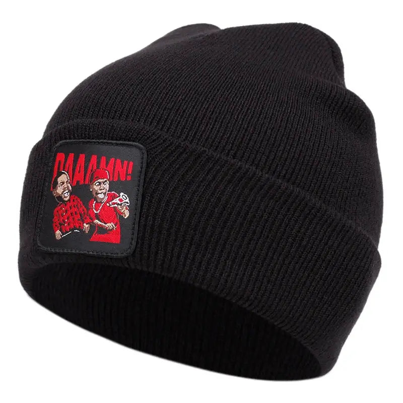 DAAAMN cartoon embroidered knitted hat for autumn and winter outdoor sports events Warm woolen hat hip-hop BAZAARHUBO