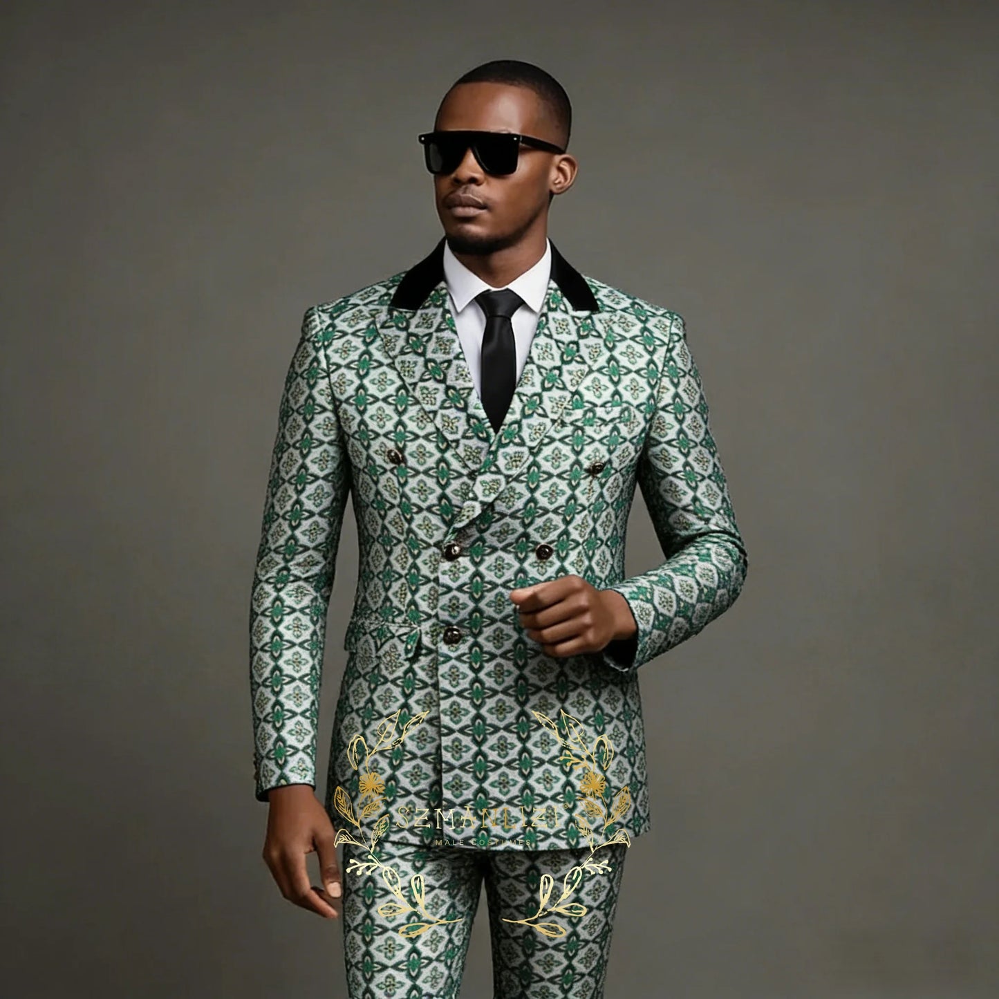 Men Suits 2 Piece Peaked Lapel Double Breasted Fashion Prom Suits Slim Fit Blazer Sets Brown Plaid Mens Wedding Wear Coat+Pant