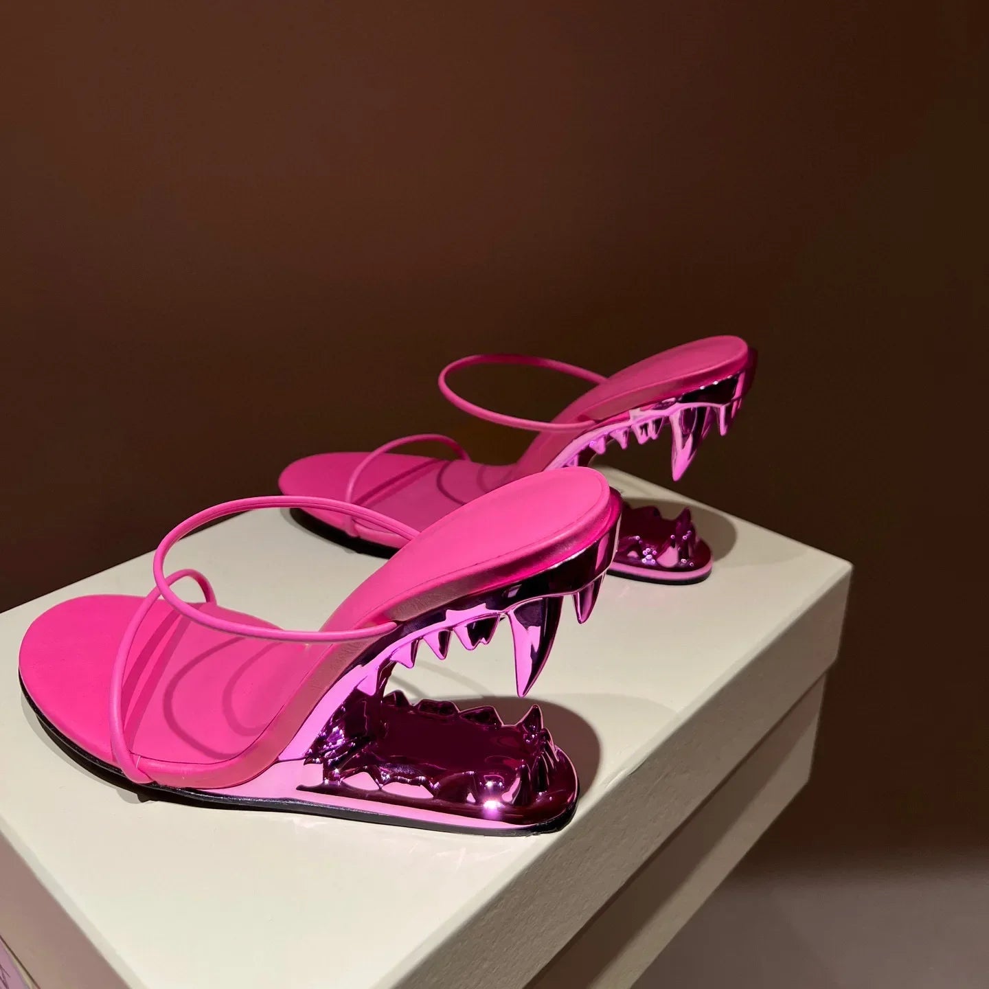 Spring Fashion Show, Teeth Shaped Heels, High Heels with Exposed Toes, Sloping Heels, Round Toe Fashion Women's Shoes