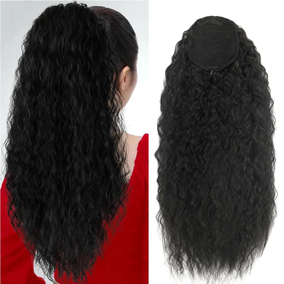 Alana Synthetic Long Natural Wave Drawstring Ponytail 22inch Clip in Hair Extensions Blonde Natural Hair Fake Weave Ponytails