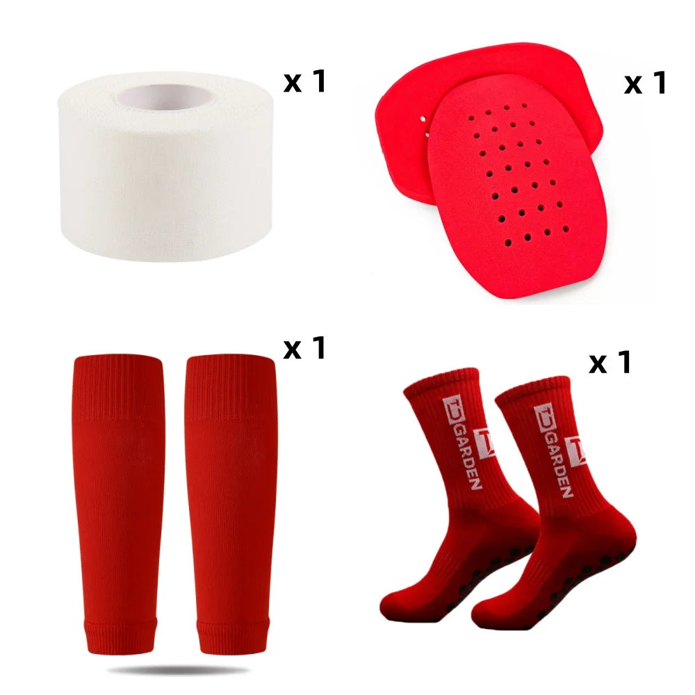 4-Piece Unisex Sports Set - Performance Socks, Leg Sleeves & Non-Slip Football Tights for Soccer, Hiking, Gym Training, Cycling