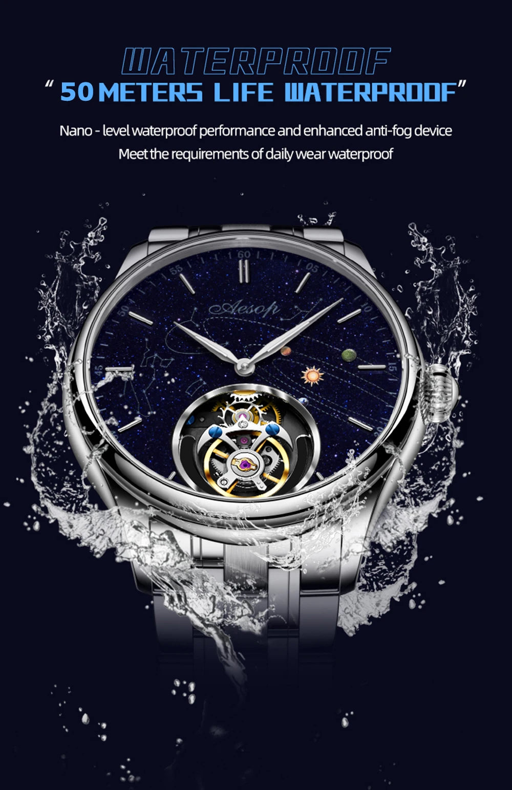 AESOP Flying Tourbillon Skeleton Mechanical Luxury Watches Waterproof Wristwatches Watch Brand For Men Movement Sapphire 2023