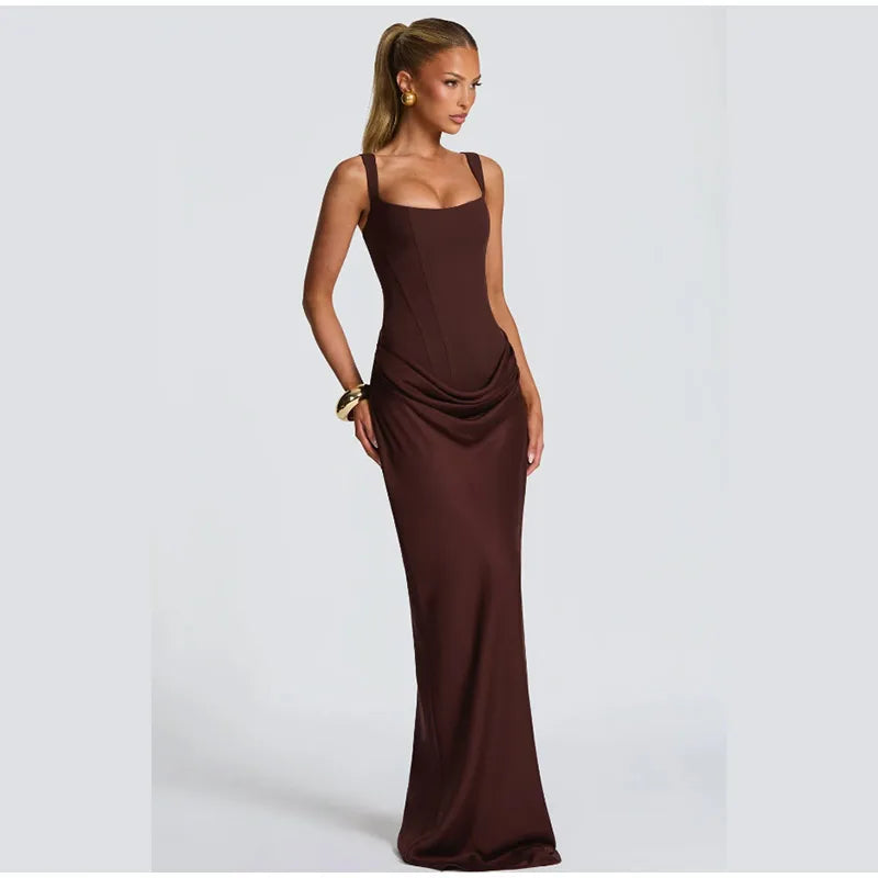 Women Sexy Solid Pleated Strapless Dress Lady Chic Off-shoulder Backless High Waist Split Dresses 2026 New Evening Party Gown