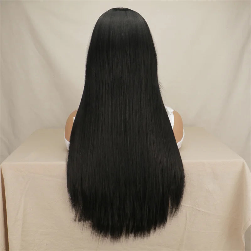 Synthetic Hair Wigs with Full Bangs Black Natrual Long Straight Women' Wig Heat Resistant Synthetic No Lace Wigs for Fashion Wig