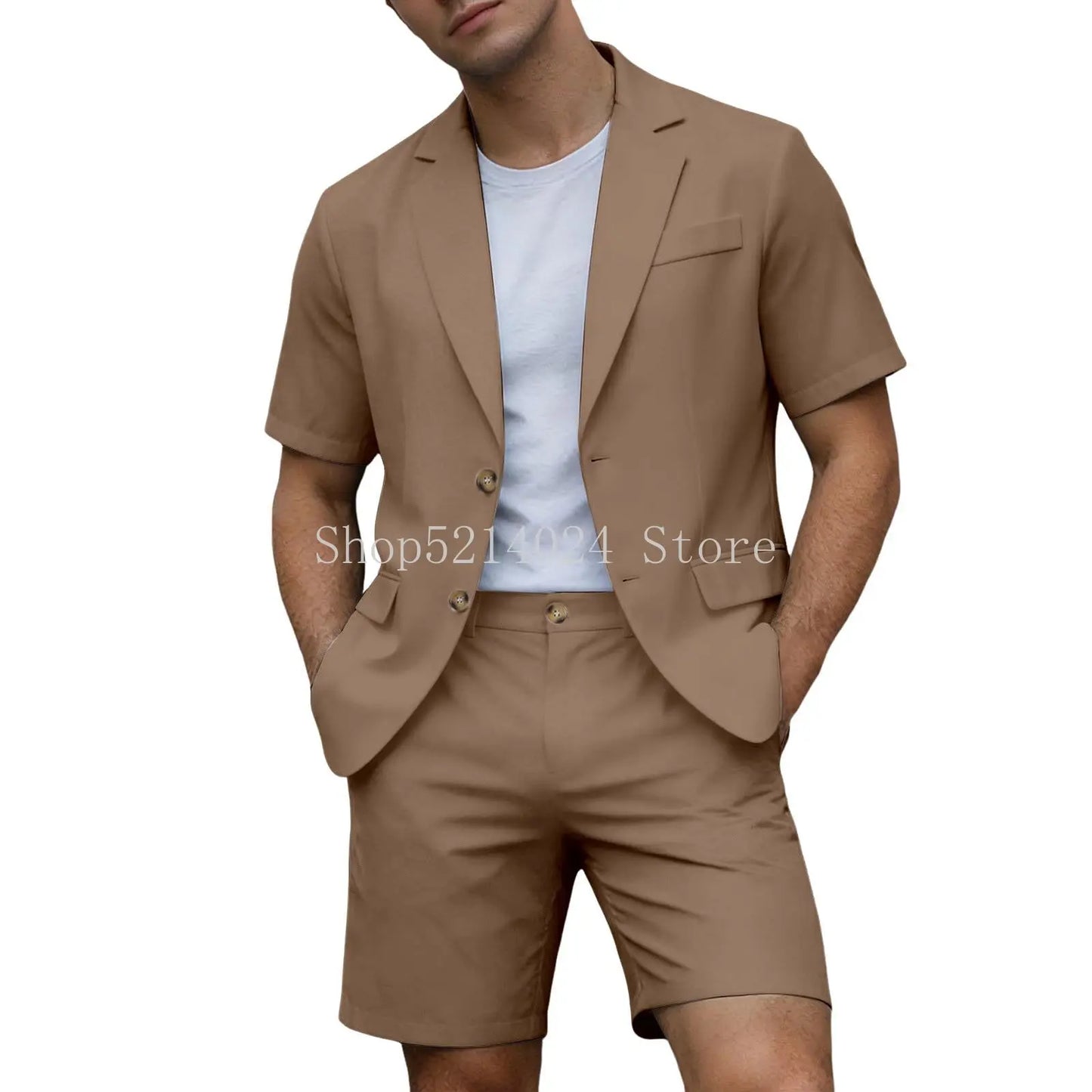 Suits for Men Short Sleeve Blazer Jacket Shorts Set Lightweight Wedding Party Business Casual Formal Outfits