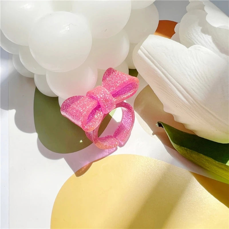 Resin Rings Dumpy Acrylic Rings Bowknot Rings Aesthetic Trendy Colorful Open Rings Statement Jewelry Bow Rings for Women