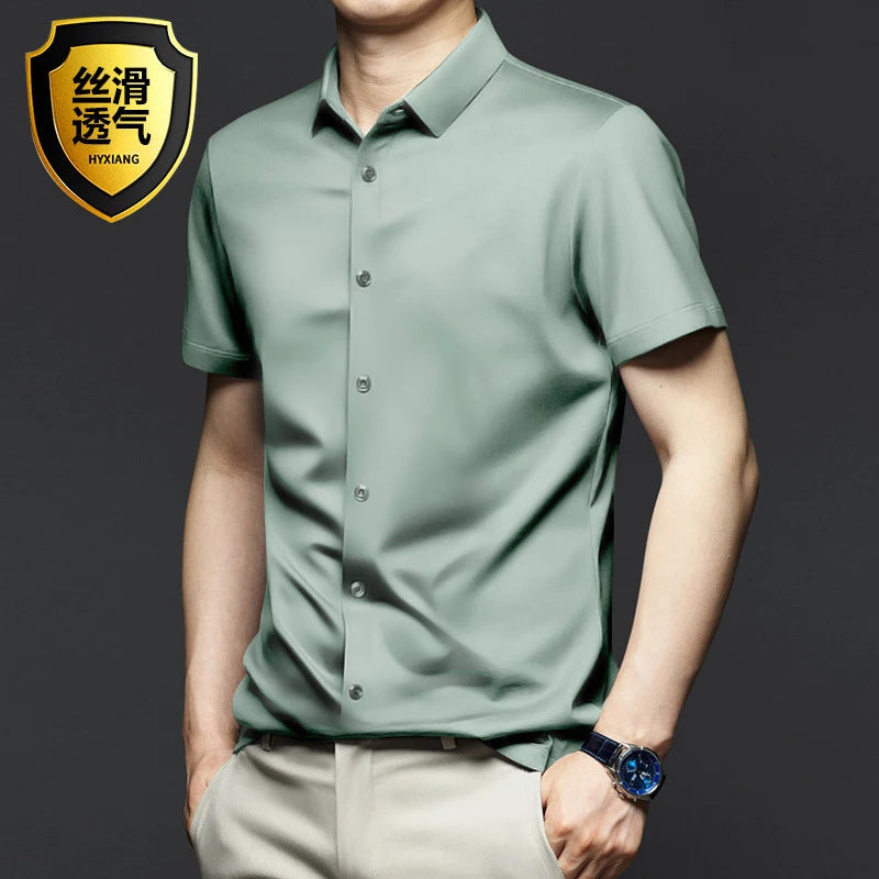 Men's 6XL Large High Quality Formal Shirts Short Sleeve Summer Clothing Non iron Business Casual ice Silk ice Feeling T-Shirts