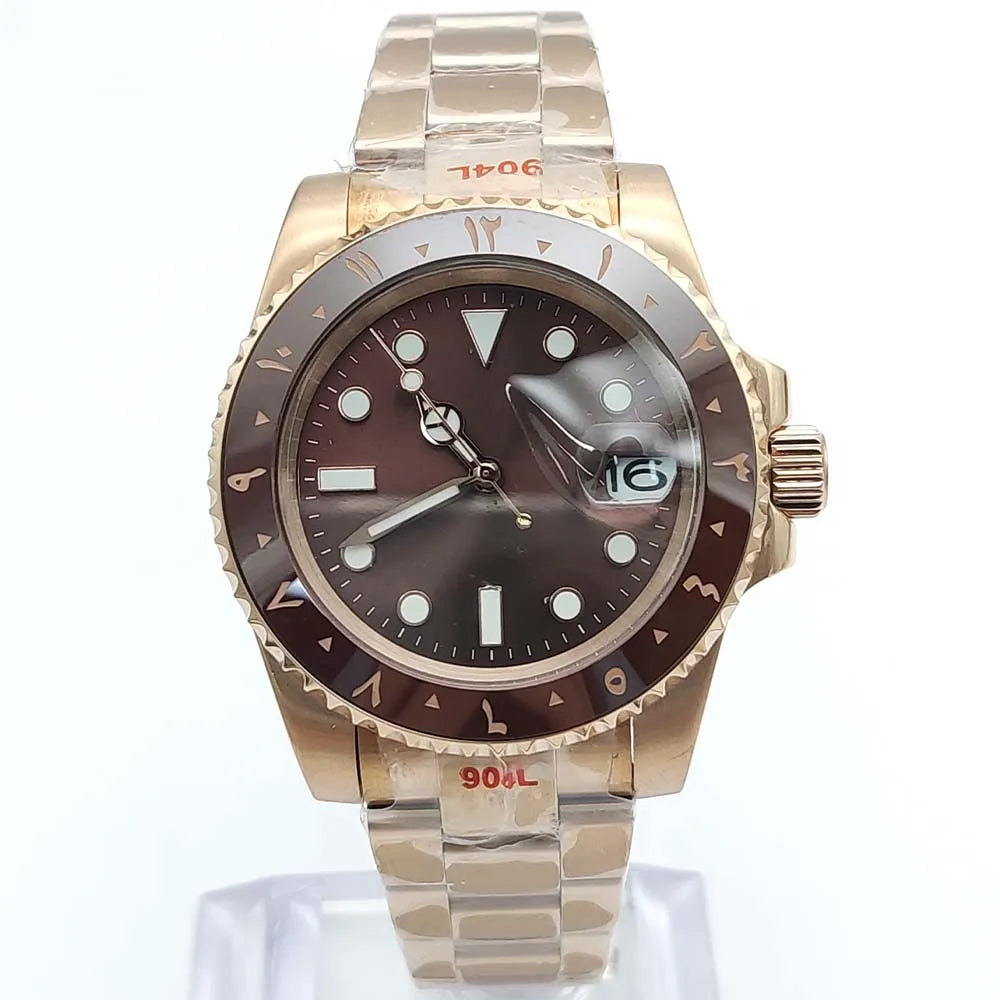 40mm Luxury Rose Gold Men's Watch Sapphire Perspective Back Automatic Watch Mechanical Gold Watch NH35 Stainless Steel Sport