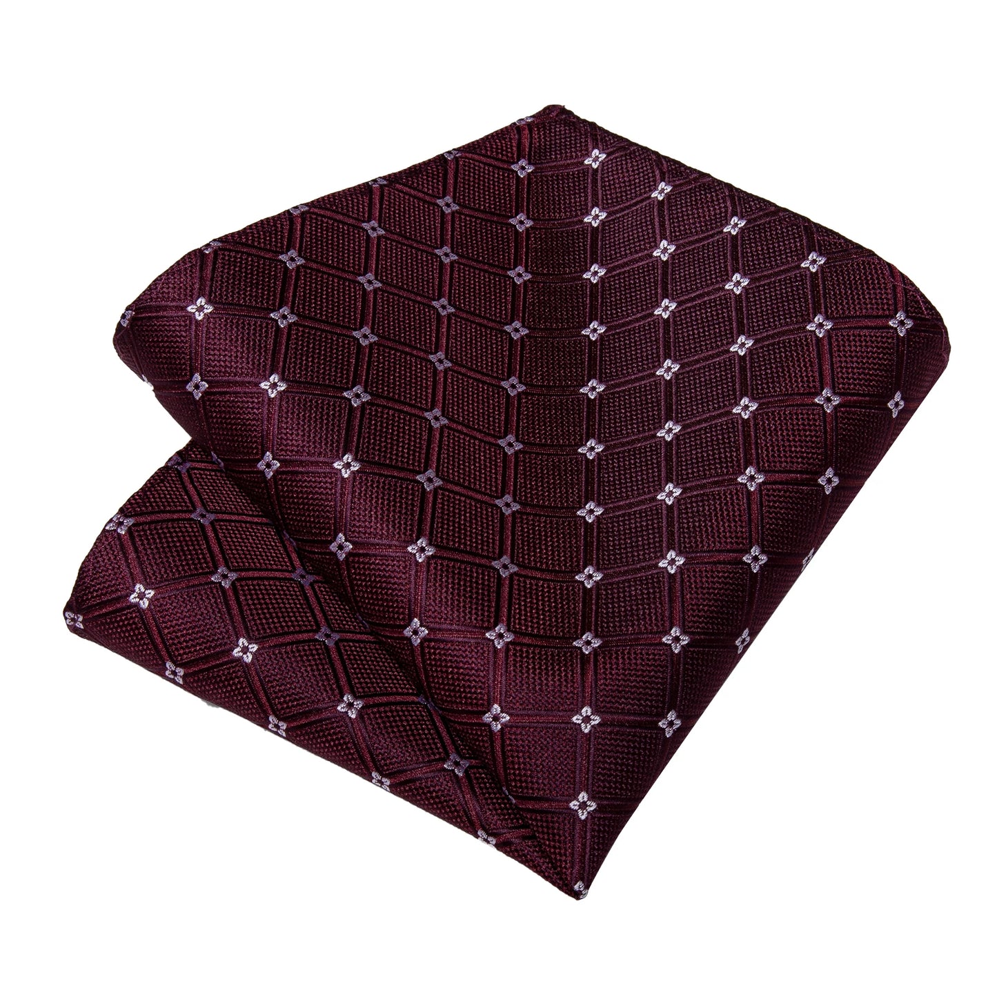 Dark Red Plaid Silk Ties for Men Classic 8cm Business Wedding Party Accessories Pocket Square Cufflinks Gift DiBanGu Dropship BAZAARHUBO