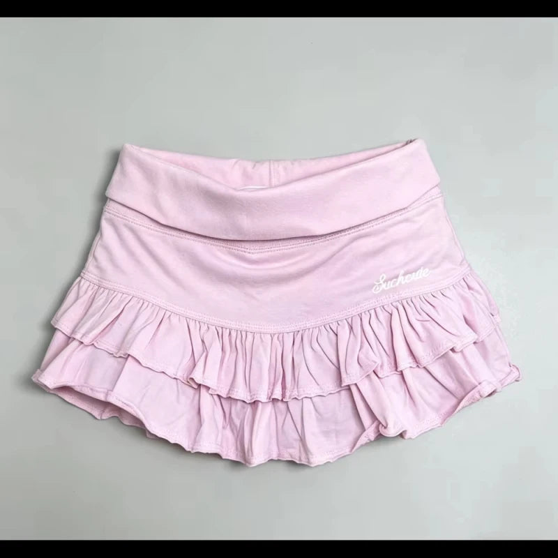 European and American style sexy low waist small letter embroidered ruffle edge skirt, sweet and spicy girl sports cake skirt