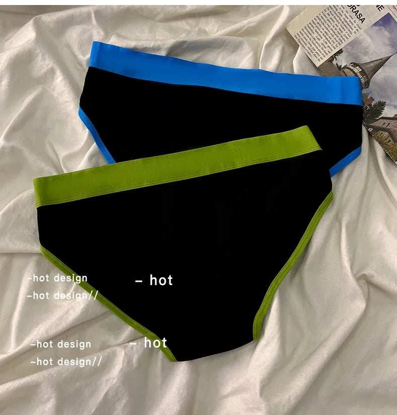 5Pcs/Set Sport Cotton Panties Women Middle Waist Briefs Girls Solid Color Underwear Breathable Underpants Color Blocked Triangle