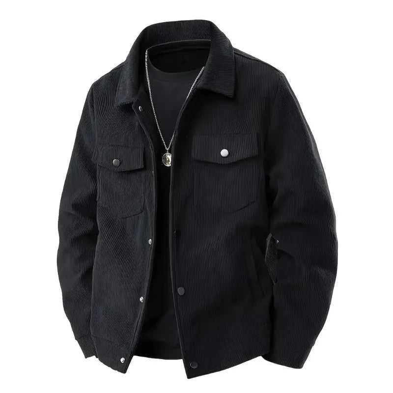 Men's Corduroy Trucker Jacket Casual Button Down Long Sleeve Lapel Collar Pocketed Coat for Daily Wear Streetwear Outfits