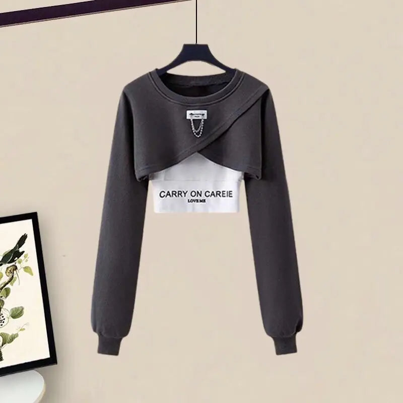 Korean Elegant Sportswear Suit Women's Spring Autumn Fashion Short Sweater+Suspenders+Pants Three Piece Female Tracksuit Set