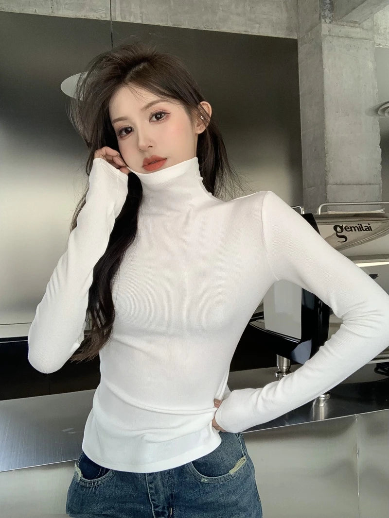 Warm Fce Lined High Collar Long Sve Base irt Women's Faionable Retro Versatile High Ne Base irt Trendy Commute ...