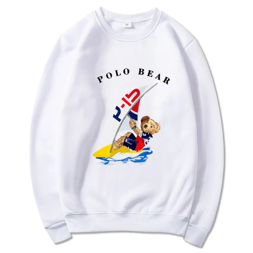 Men's casual and comfortable pullover, fashionable and versatile hooded sweatshirt with teddy bear pattern, sports shirt BAZAARHUBO