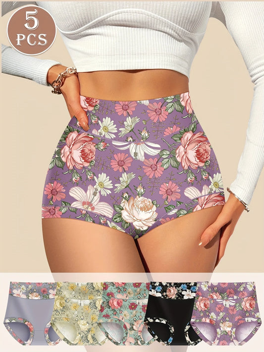 5-pack High-waisted Women's Underwear Abdominal Lifting And Gluteus Lifting Printed Pattern Comfortable Style