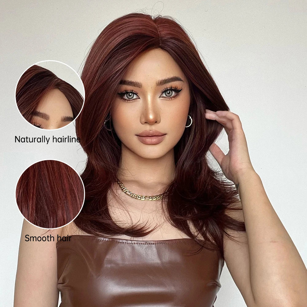 ELEMENT Synthetic Wig Medium Wavy Hair Ombre Brown Blonde Wigs for Women Daily Party Cool Heat Resistant Breathable Headband