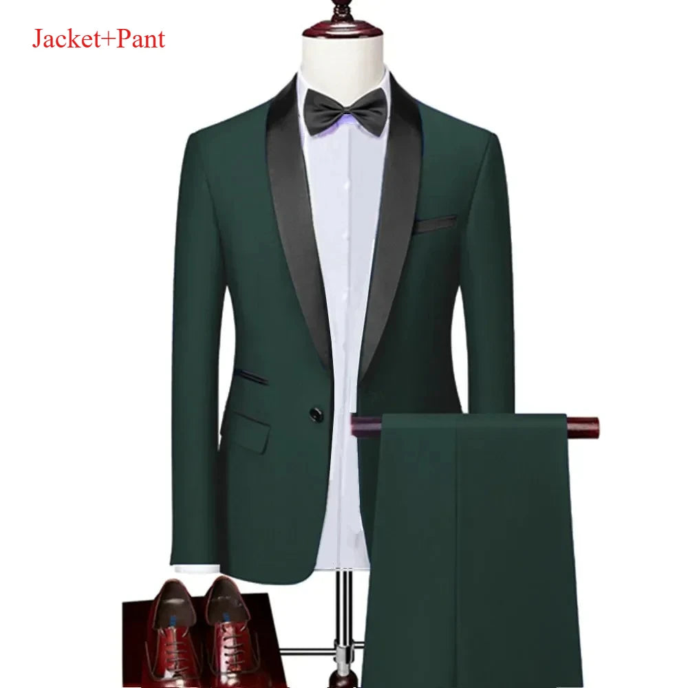 Men's Lapel Black Suit Set Coat Vest Trousers / Business Groomsmen Groom Wedding Dress Fprmal Blazer Pants